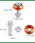 4 Pack Aluminum Alloy License Plate Bolts Screws Nuts For Cars And Motorcycles Orange Long Lasting Universal Fit M6 1.0 Thread Size 6mm Diameter 20mm Length Durable Dope Fasteners For Mudguards Bumpers And Headlights