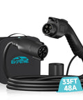 Plug And Go J1772 Electric Vehicle Charger Extension Cord With Carry Bag For Level 1 And Level 2 EV Charging 48 Amp 33 Foot Weatherproof cable and connector.