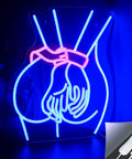 Sexy Woman Neon Sign Wall Light For Home Bar Bedroom Game Room Decor Neon Art Aesthetic Living Room Glow Gift Idea Real Neon Look LED Style Night Light depicting hands tied behind back in blue and pink glow.