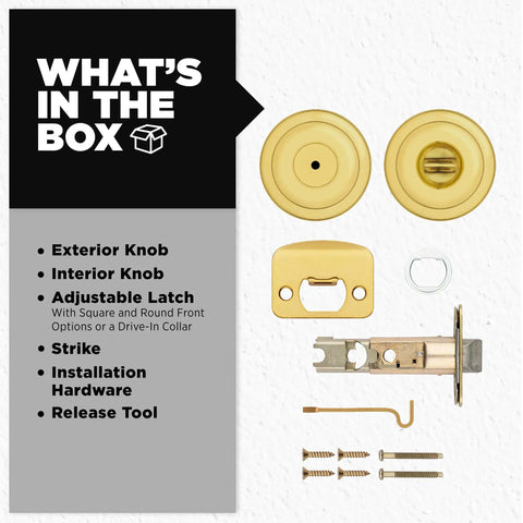 Components of Interior Privacy Door Knob With Lock For Bathroom And Bedroom, Polished Brass Turn Lock Doorknob, DIY Install