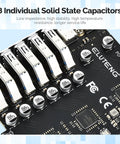 Close-up of Eight Port USB 3.2 PCIe Expansion Card With Two Type C And Six Type A Ports Dual USB Hub showing eight solid state capacitors.