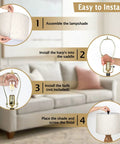 Installation guide for Set Of 2 Rattan Table Lamps With USB Ports, Coastal Woven Bedside Lamps 26 Inch Tall, showing steps.