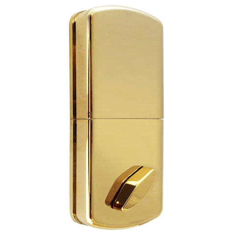 Polished brass keyless entry door lock with keypad and auto lock triple security system for exterior and interior doors