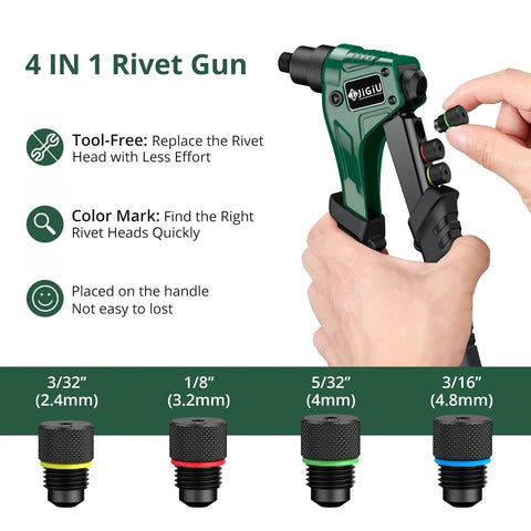 Heavy Duty Pop Rivet Gun Kit Packing 200 Premium Rivets With Four Snappy Quick Swap Interchangeable Heads Designed For No Sweat Metal Bonding And Casual Weekend Shop Jobs