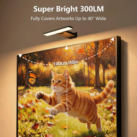 Killer Glow Two Pack Battery Operated Picture Lights With Remote illuminating cat artwork, 300LM brightness, covers 40" width