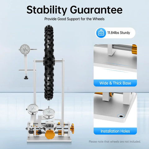 Pro Grade Bicycle Wheel Stand For Repair And Truing, adjustable workstand shown with tire mounted, stability features highlighted