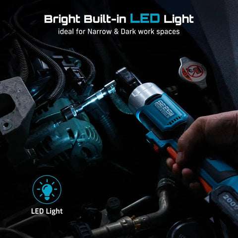 Cordless Ratchet Wrench Set With 60 Ft-Lbs Torque, Beast Power 21V Max, 300 RPM, using built-in LED light for engine repair