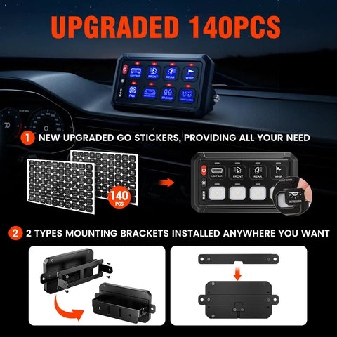 8 Gang Bluetooth RGB Switch Panel With Toggle Momentary Flash Strobe And Memory Function, Waterproof Relay Box dashboard view