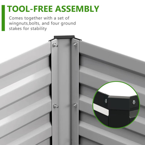Close-up of Two Piece Galvanized Raised Garden Bed Kit corner assembly showing durable metal construction and tool-free connectors.
