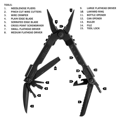 14-In-1 Multitool With Needlenose Pliers, Serrated Knife, Wire Crimper, Bottle Opener, Can Opener And Screwdriver