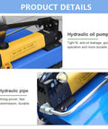 Heavy Duty Manual Hydraulic Hose Crimper With Seven Precision Dies And Built In Pressure Gauge showing yellow hydraulic oil pump and durable pipe.