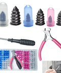 Universal 120 Piece Tire Repair Kit With Heavy Duty Rubber Nails No Sweat Screw In Puncture Plugs pro pliers, various plug sizes, and tools.