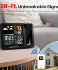 Projection Alarm Clock For Bedroom Ceiling With Indoor Outdoor Temperature And Humidity Weather Station Forecast Dope Easy Setup Adjustable Red Projector Backlight Black on table showing weather data