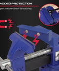 Heavy Duty Four And A Half Inch Tough As Nails Bench Vise With Multi Jaw Design, close-up of magnetic padded protection