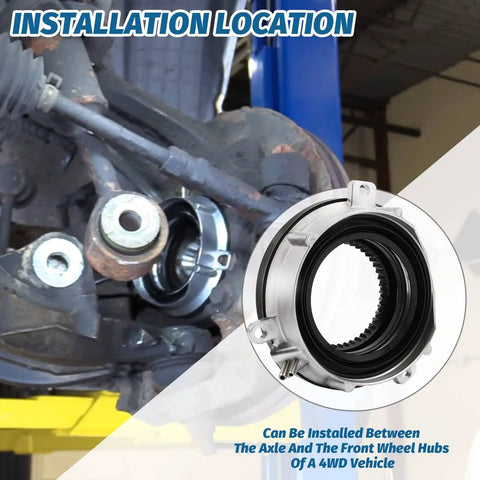 Front Left And Right Auto Locking Hub Actuator For 4x4 4WD IWE System Fits Ford F150 2004-2015 Expedition 2003-2015 Lincoln Navigator 2003-2015 Front Wheel Hub Lock Replacement shown installed between axle and wheel hub
