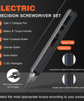 All In One 138 In 1 Electric Cordless Screwdriver Set With 120 Precision Bits For Quick Home Repairs DIY Pro Level Tool Kit With Magnetic Bit Holder Reversible Driver Bit Case And Versatile Screwdriving For Any Project, black electric precision screwdriver with LED indicator
