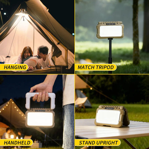 Ultra Bright 1500 Lumen Folding LED Camping Lantern with USB C Rechargeable Power in use for camping and lighting setups