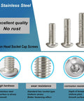 M3 Button Head Socket Cap Screws Kit 75Pcs 304 Stainless Steel Fully Threaded Hex Drive Bright Finish Assortment Display