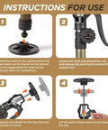 MANQO cabinet jack 3rd-hand support system instructional diagram with base plate, knob, and extendable rod