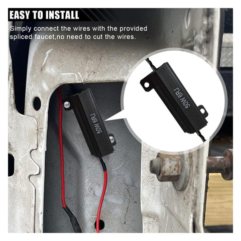 50W 6 Ohm LED Load Resistors With Quick Wire Clips Aluminum Case For Quick Turn Signal Fix Hyper Flash Auto Replacement Resistors To Stop Blink Error Codes Black 2 Pack Plug And Play installed on vehicle panel