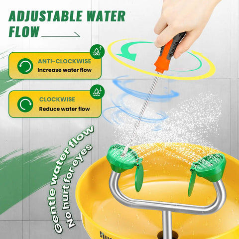 Floor Mounted Eyewash Station With Adjustable Water Flow, Rugged Stainless Steel Emergency Eye Wash in action, yellow basin