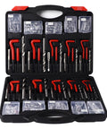 261Pcs Thread Repair Kit With Self Tapping Inserts And Drill Bit Set Pro Grade Rugged HSS 4241 304 Stainless Steel For Automotive Switch Equipment Multiple Pieces Included, open case with inserts and tools