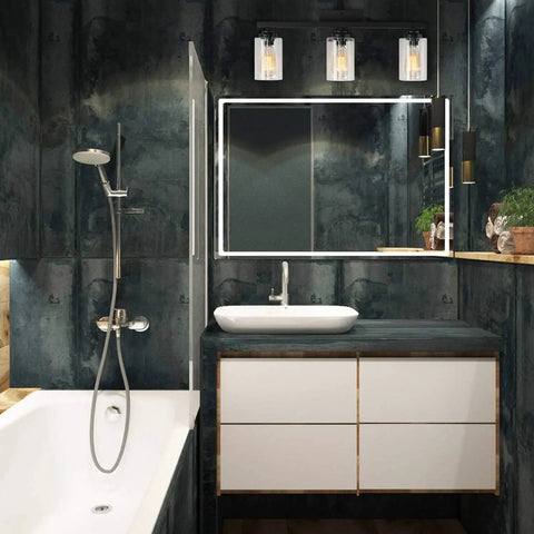 Black 3 Light Vanity Wall Sconce With Clear Glass Shades Vintage Industrial Vibe Over Mirror Lighting For Hallway Kitchen