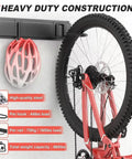 Wall Mount Bike Storage Rack For Up To 6 Bikes With 6 Helmet Hooks Heavy Duty Garage Organizer Holds Up To 660 Lbs Vertical Bike Hanger For Home Garage Or Shed showing a mounted bike and helmet