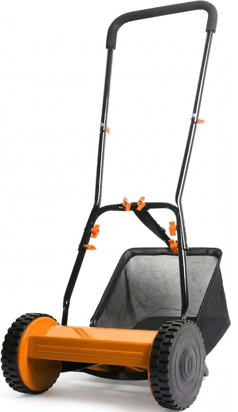 Lightweight 16 Inch Push Lawn Mower With Rear Roller For Stripes Four Adjustable Cutting Heights From 0.6 To 1.6 Inches Heavy Duty Steel Blades 6.5 Gallon Grass Catcher No Fuss Push For Quick Yard Work