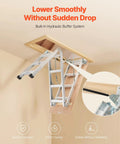 Aluminum Attic Ladder Foldable With Adjustable Heights For 7.66 To 10.3 Foot Ceilings, 54 By 22.5 Inch Opening, 375 Lb Load Capacity, hydraulic buffer system