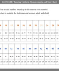 LEONARK Fencing Uniform Measurements and Size Chart for 350N Fencing Uniform Full Set Pants Jacket Vest For Foil Epee Saber White