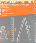 Heavy Duty 20ft A Frame Extension Ladder With Stabilizer Bar And Wheels, adjustable aluminum ladder shown in multiple positions