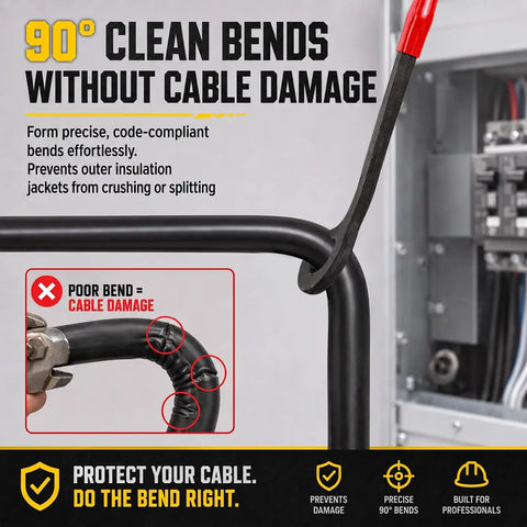 12 Inch Heavy Duty Cable Bender Tool For Easily Bending Max 350 Mcm Copper & Aluminum Wires In Electrical Panels demonstrating clean bends.