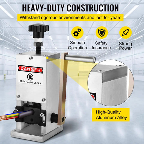 Portable Manual Wire Stripping Machine With Hand Crank For Scrap Copper Recycling 0.06 to 0.98 Inch Wires, Durable Aluminum Alloy