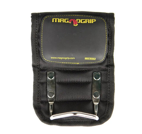 Front view of black Go-To Hammer Holster With Magnetic Storage For On Belt Quick Access, 1680D polyester, steel loop for hammers.
