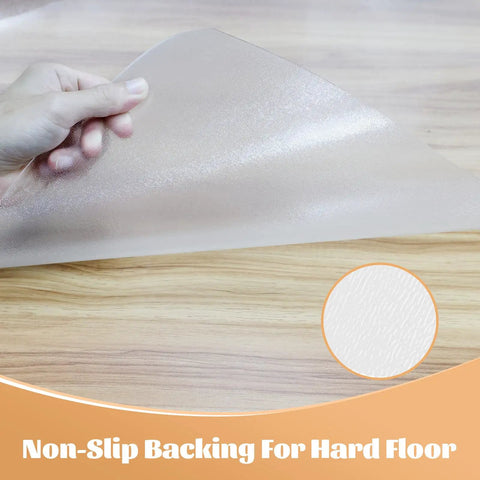 Hand holding clear Heavy Duty Office Chair Mat For Hardwood And Tile Floors Easy Glide Under Desk Protector