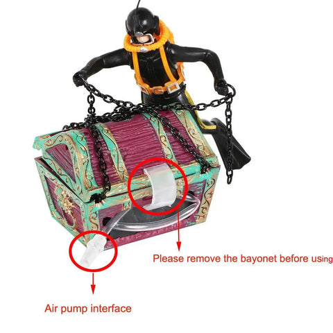 Undersea Treasure Chest Diver Action Aquarium Ornament With Live Motion Aerating Effect for Freshwater and Saltwater Tanks