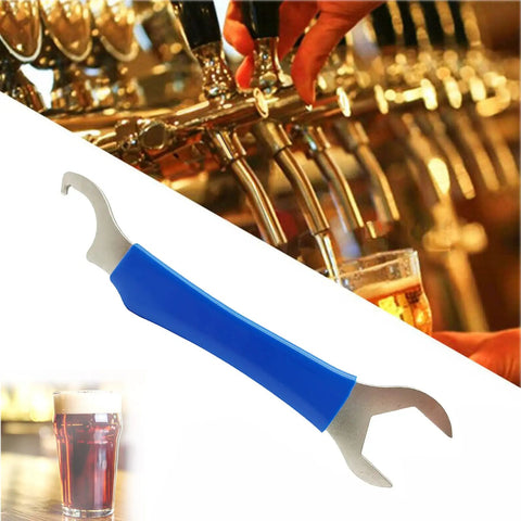 Heavy Duty Beer Faucet Wrench For Draft Systems, Tap Wrench With Hex Nut And Keg Spanner, tool with blue grip and bar setup