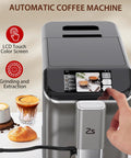Crush Your Daily Caffeine Rush With This Rock Solid Fully Automatic Espresso Machine, Integrated Grinder, Smooth Milk Frother For Rich Lattes, Straight Up Easy Touch Screen, Custom Cup Settings, 20 Bar Pressure, Dual Boiler Heating, 1.5 Liter Reservoir, LCD touch screen with coffee options.