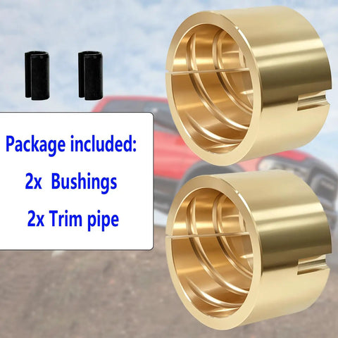 Beefed Up Bronze Upper Kingpin Bushing Rebuild Kit For GM Chevy Dodge Ford Dana 60 Knuckles Off Road Ready Easy Install Replaces OEM Nylon Cone Bushings Heavy Duty For Rock Crawling, 2 bronze bushings and 2 trim pipes