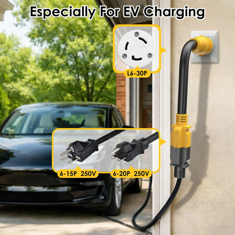 Image showing Heavy Duty Nema L6 30P To 6 20R AC Adapter Plug And Play Twist Lock Male Connector for EV charging.