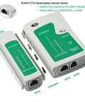 RJ45 detachable remote tester from Workhorse All In One RJ45 Crimp Tool Kit with clear ports and green indicators.