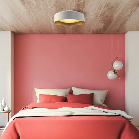Flush Mount Ceiling Light 15.7 Inch With Opal White Glass Shade, Matte White Aluminum Fixture for Bedroom Ambience