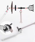 Diagram of Angle Grinder Drill Adapter Kit All In One Ready To Go With 10mm And 6mm Arbor Mandrels showing assembly with wrenches and nuts.