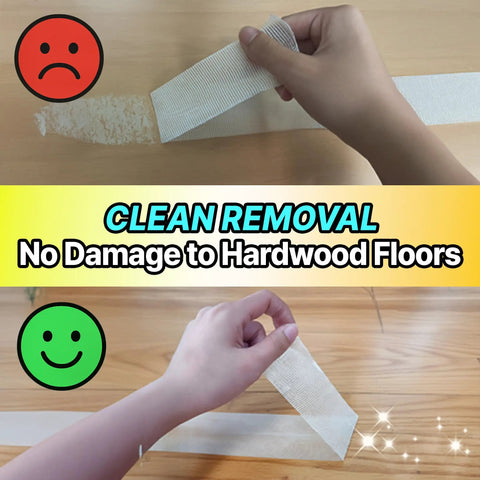 Demonstration of clean removal process for Double Sided Stair Tread Tape 2 Inch By 20 Yard Heavy Duty Non Slip Rug Gripper on hardwood floors.