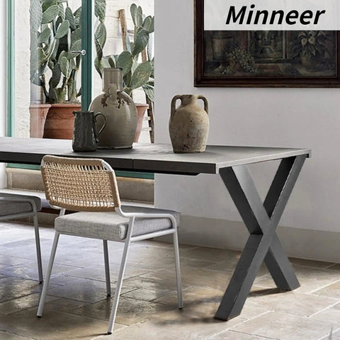 Set Of 2 Industrial Country Style Steel Table Legs For 28 By 30 Inch Tables, X-frame design under a dining table