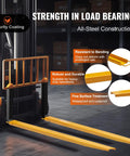 BestEquip forklift extensions side view, 96-inch length, 5.5-inch width, heavy-duty yellow steel pair