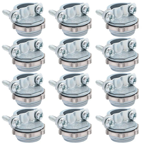 12 Pack One Half Inch Clamp Type Cable Connectors For Metallic Conduit Zinc Die Cast Silver Finish Beefy Wire Connectors