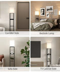 Floor Lamp With Shelves Three Tier Wooden Display Shelves USB Ports And Power Outlet Dimmable LED With 3 Color Temperatures