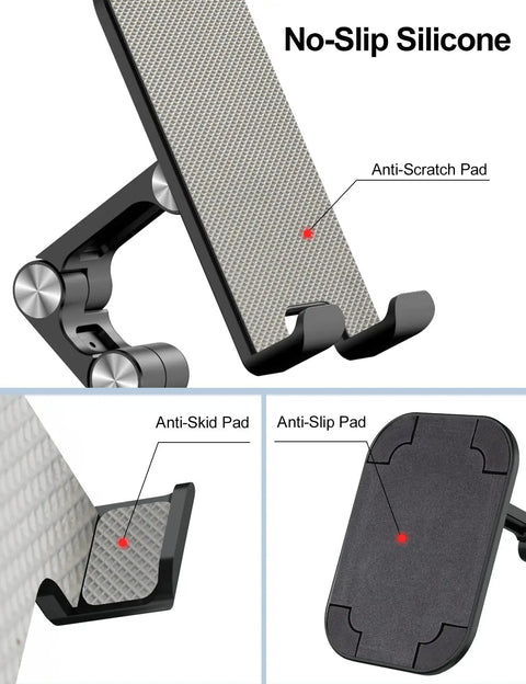 Adjustable Height Folding Phone Stand For Desk Go To Desk Buddy Hands Free Viewing Sturdy Tilt Lock Fits 4.7 To 13 Inch Phones And Tablets